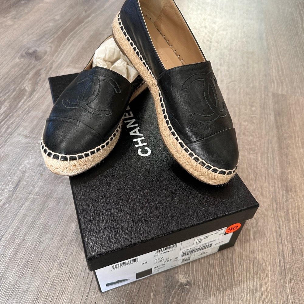 Chanel Black Espadrille Flats